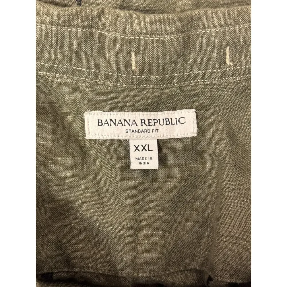 Banana Republic Shirt XXL Mens Standard Fit Embroidered Long Sleeve Resort Linen